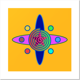 Retro Abstract Star Symbol with Rotating Spheres Posters and Art